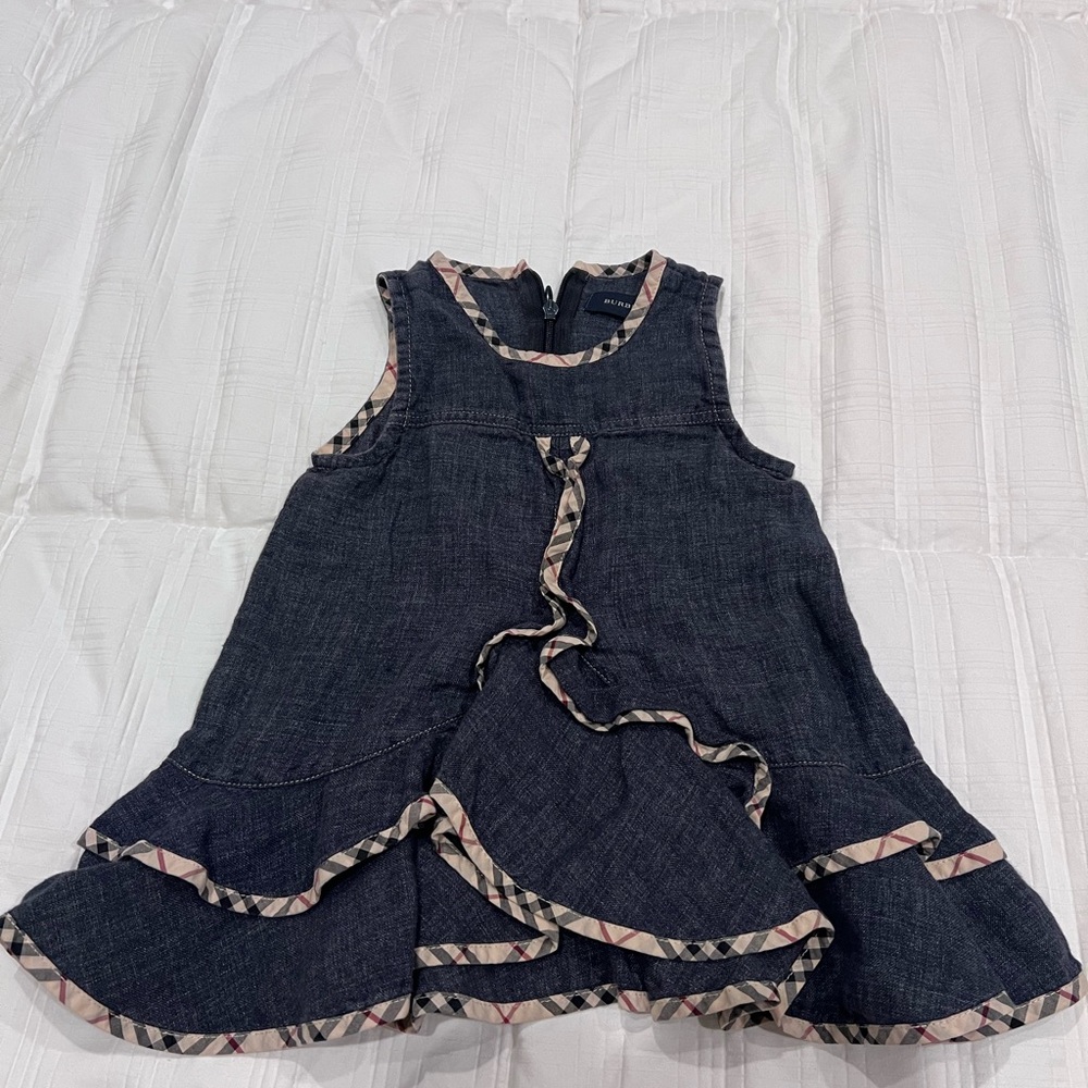 Burberry Navy Blue Kids Dress with Plaid Trim